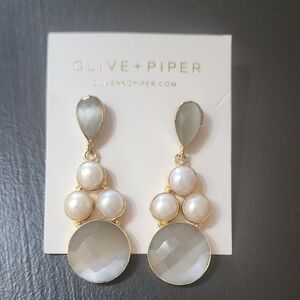 New Olive + Piper Gold and White Pearl Drop Earrings